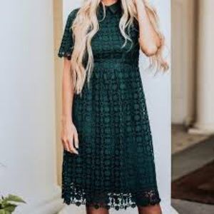 Jessa Kae Emerald Romantic Lace Collared Dress